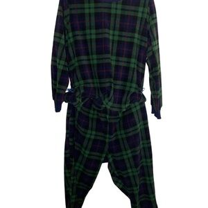 Old Navy Plaid Green Navy Blue Womens Fleece Pajamas Size XL